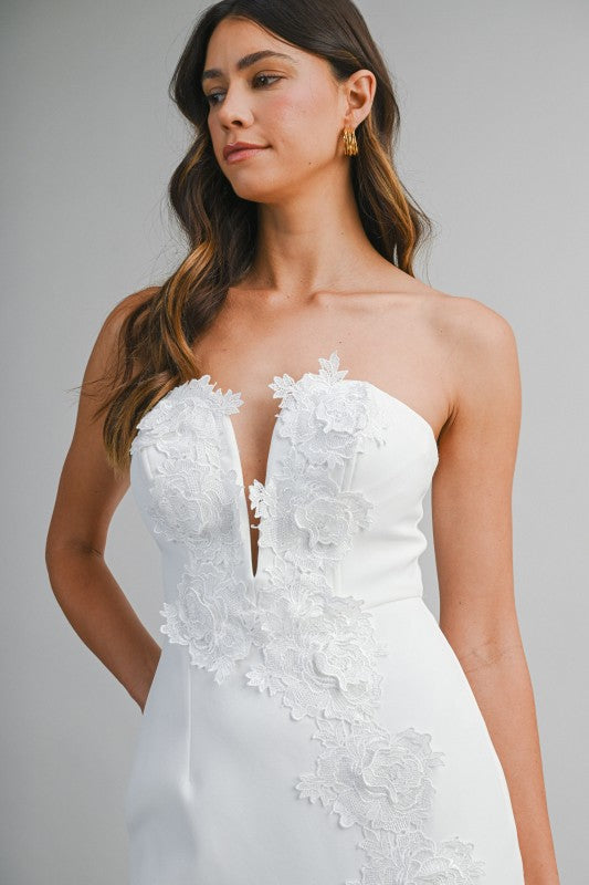 Timeless Bloom Strapless Maxi Dress - White