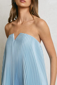 Evening Glow Pleated Satin Maxi Dress – Light Blue