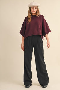 Cleo Mock Neck Short Sleeve Sweater – Burgundy