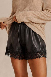 Arden Faux Leather Lace Trim Shorts - Black
