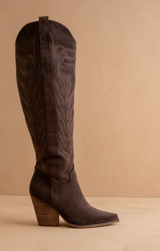 Josie Western Embroidered Boot - Chocolate Brown