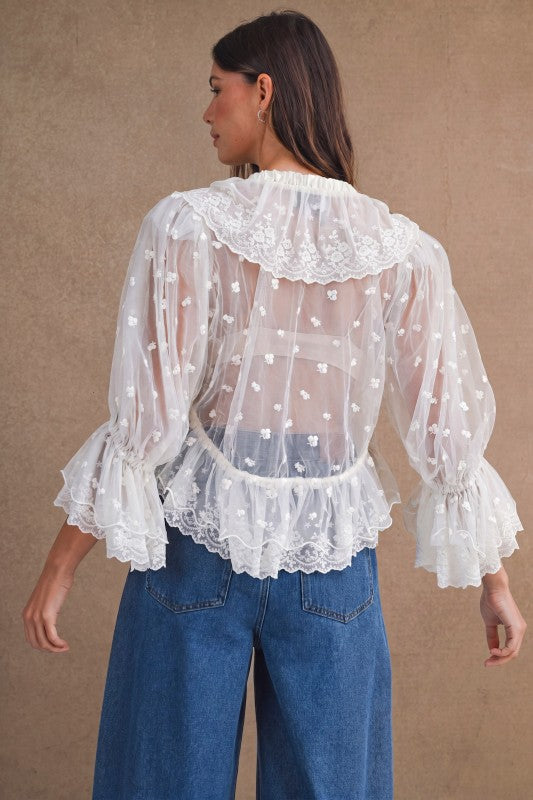 Eloise Lace Puff Sleeve Top - Cream