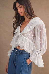 Eloise Lace Puff Sleeve Top - Cream