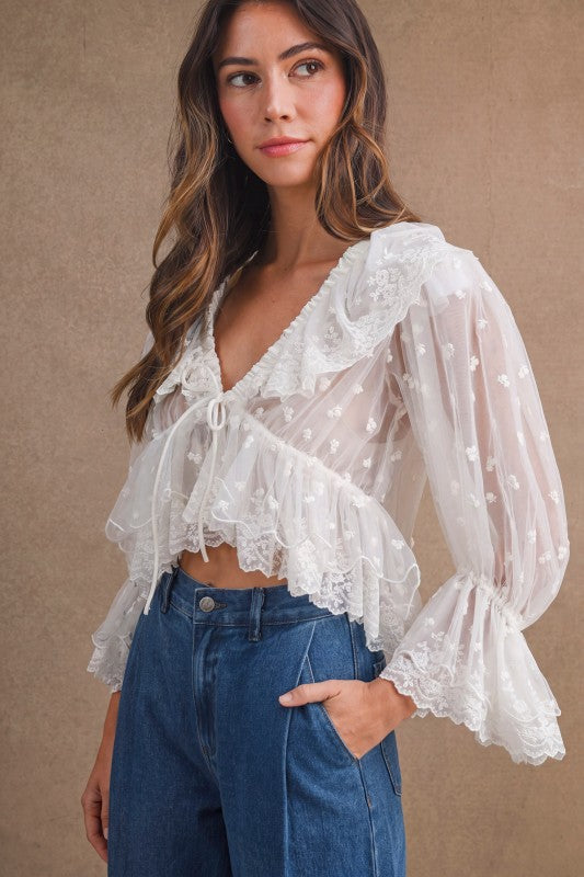 Eloise Lace Puff Sleeve Top - Cream