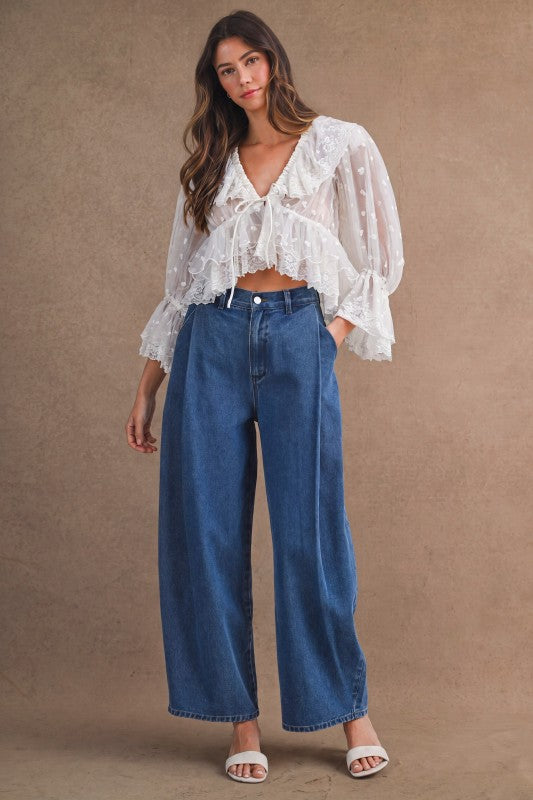 Eloise Lace Puff Sleeve Top - Cream
