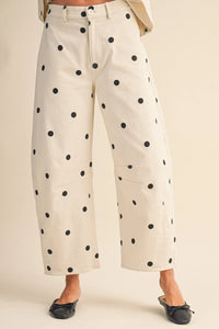 Wren Polka Dot Top and Barrel Pants Set - Off White