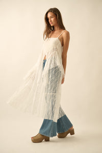 Boho Lace Ruffle Maxi Top - Off White