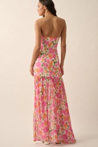 Sophia Floral Strapless Maxi Dress - Pink and White - restock!