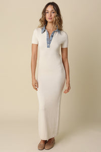 Emerson Denim Collar Knit Maxi Dress - Cream