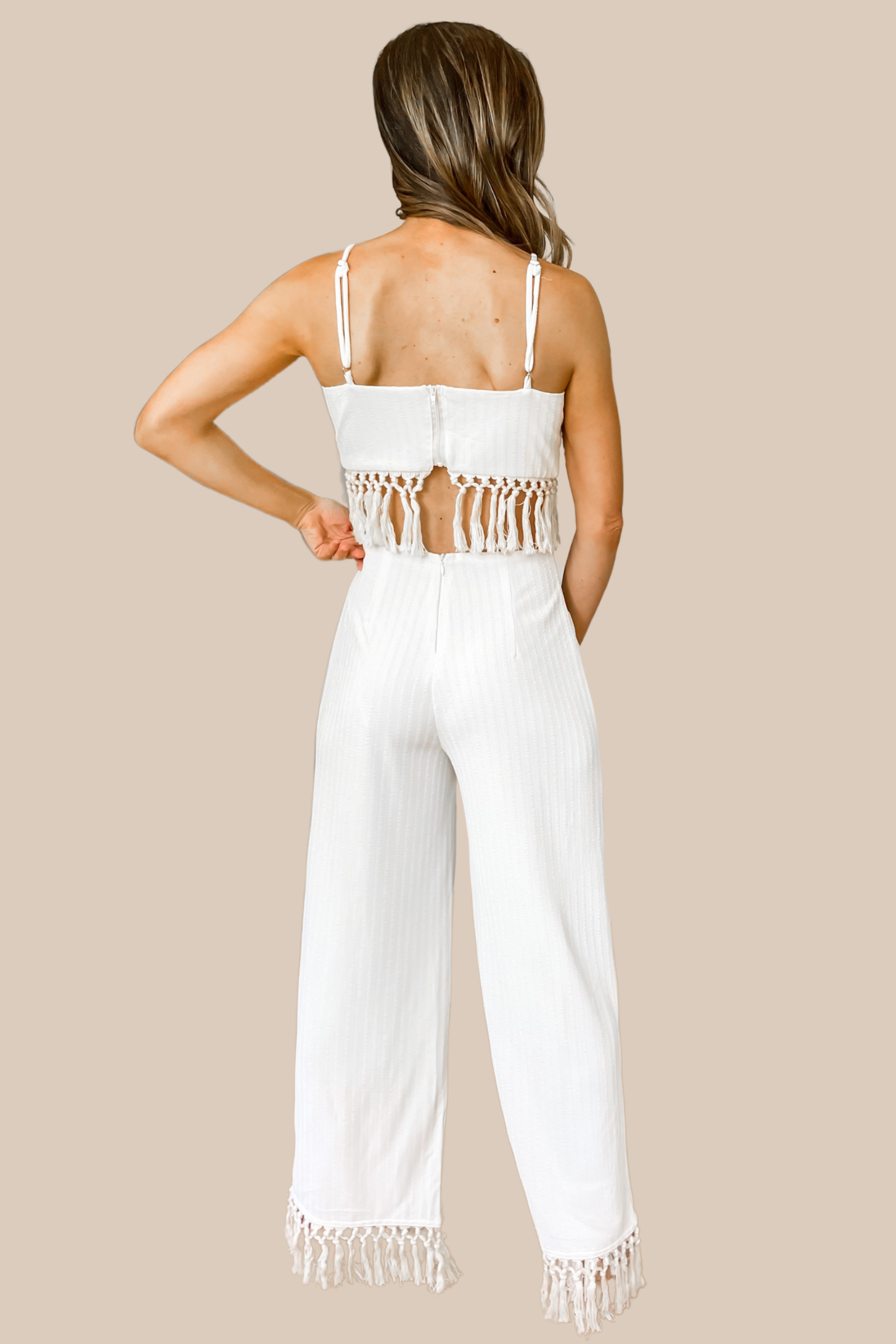 Tassel top jumpsuit white