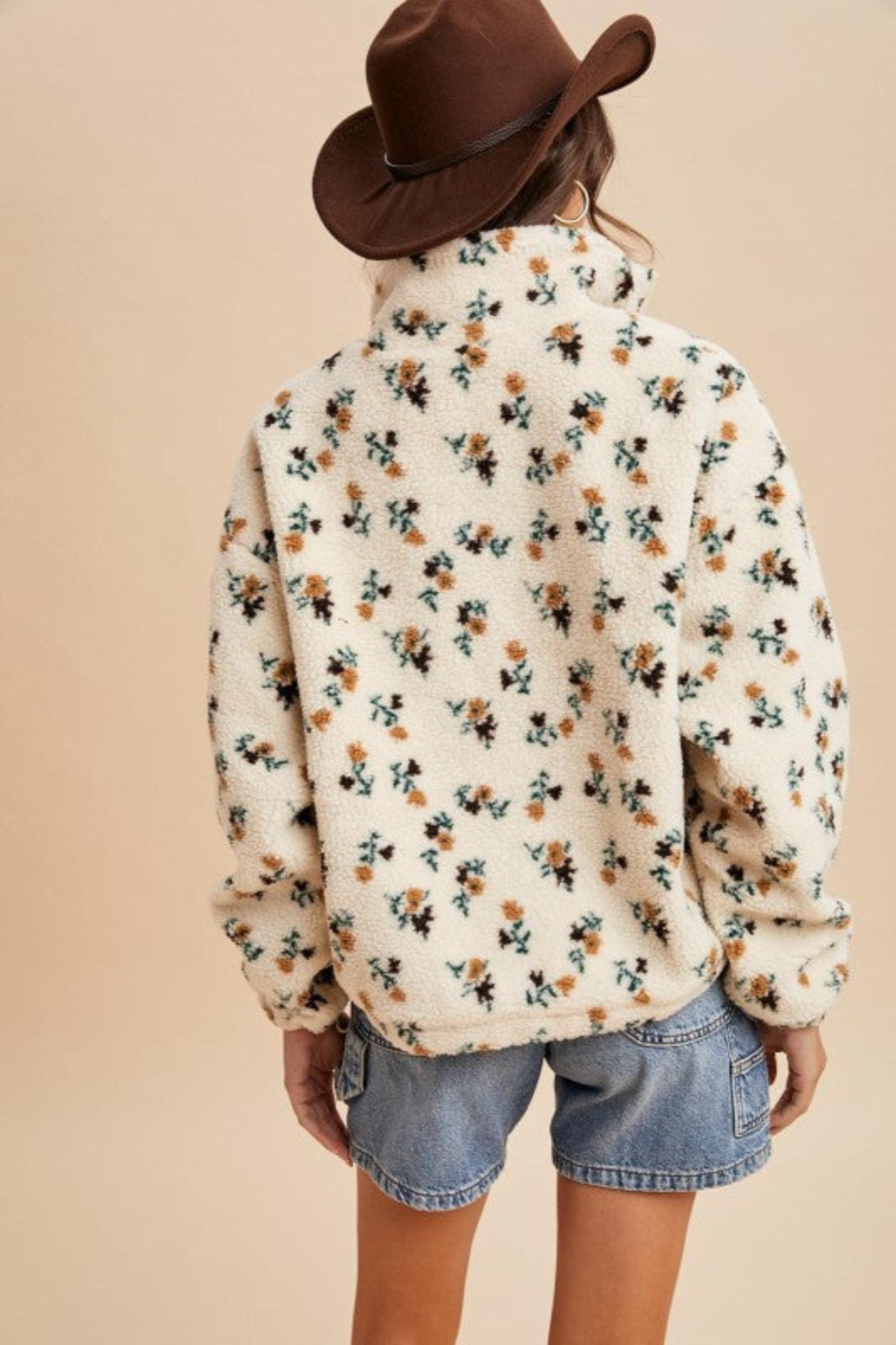 Meadow Mornings Floral Sherpa Jacket - Vintage Cream