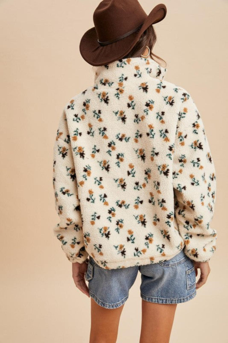 Meadow Mornings Floral Sherpa Jacket - Vintage Cream