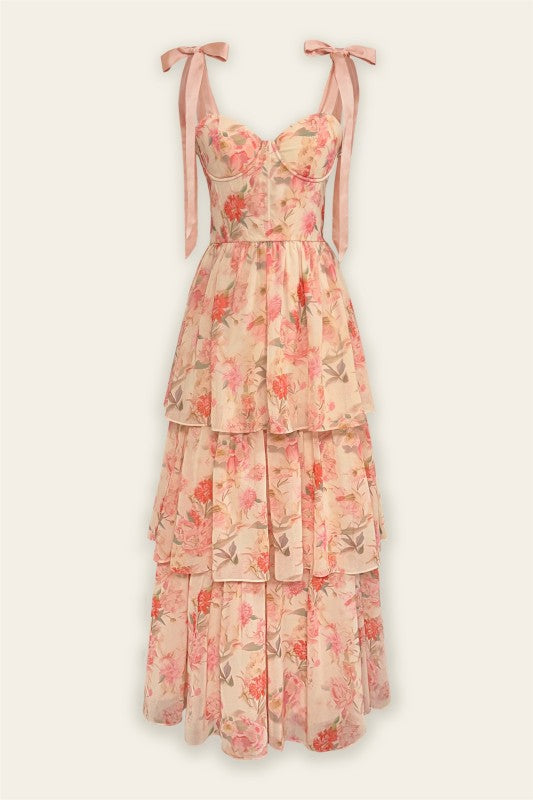 Emmelie Floral Tiered Maxi Dress -Blush Multi