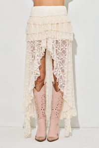 Boho Lace Tiered Maxi Skirt - Cream