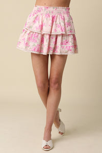 Pretty In Pink Floral Tiered Ruffle Mini Skirt