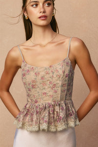 Iris Floral Lace Corset Peplum Top