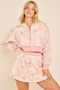 Juliette Floral Patchwork Cropped Hoodie - Pink Multi - SALE