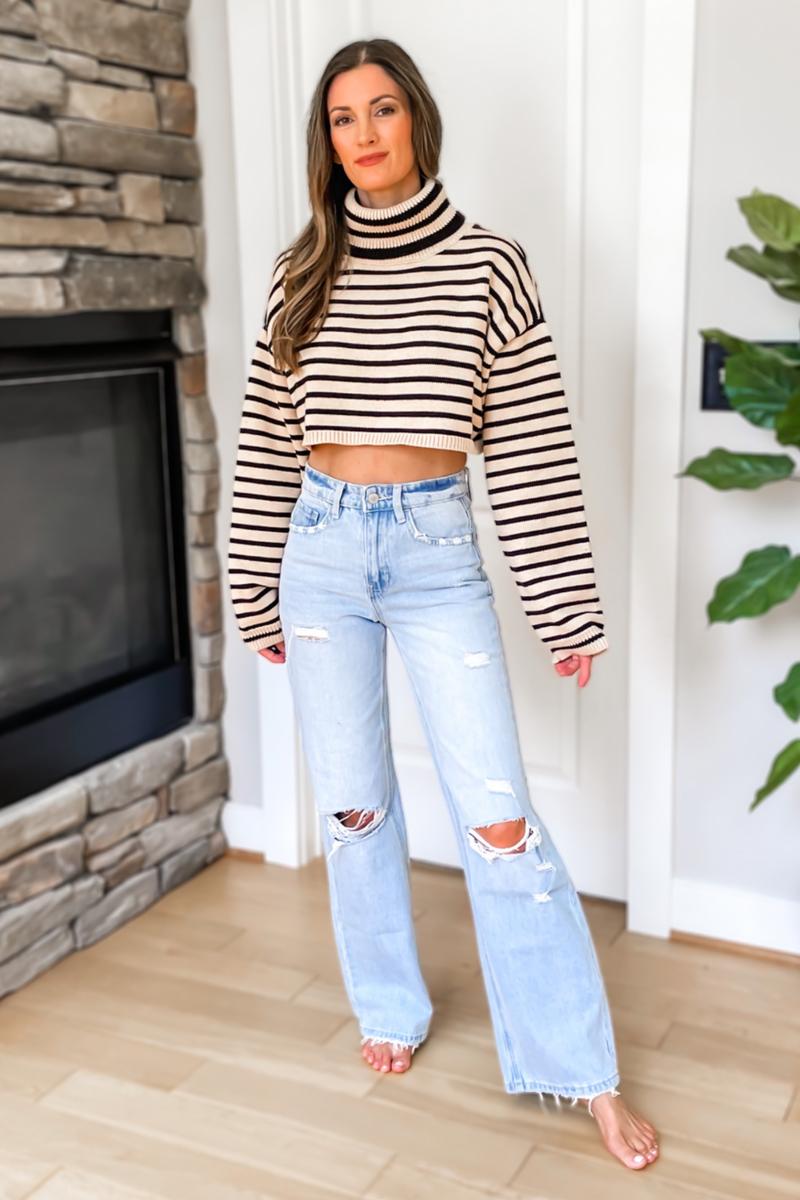 Lesley Striped Cropped Turtleneck Sweater