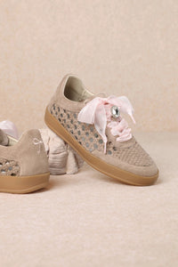 Giselle Woven Lace Up Sneakers - Dark Beige