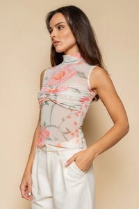 Garden Muse Mesh Top - Cream Floral