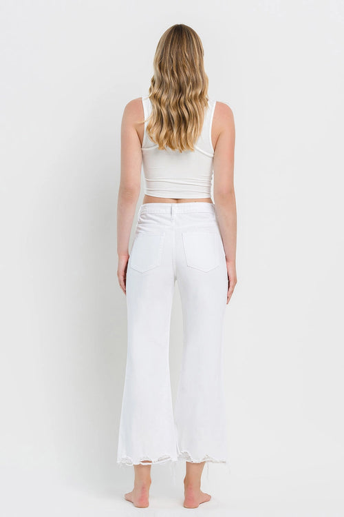 Channing 90's Distressed Crop Flare Jeans - White