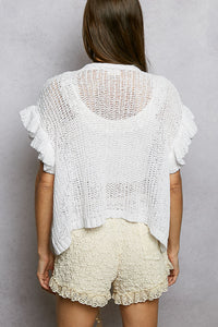 Adeline Textured Lace Trim Shorts - Cream