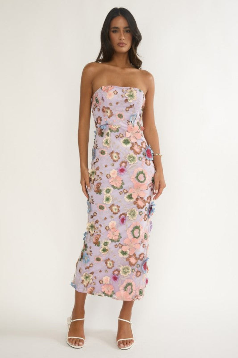 falling petals floral midi dress Enchanted Applique Portia and Scarlett Homecoming garden parties Womens Summer Style Size:1 (XS/S)