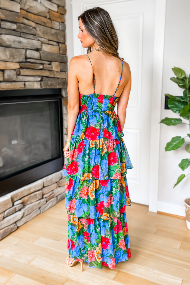 Garden Party Blue Floral Tiered Maxi Dress