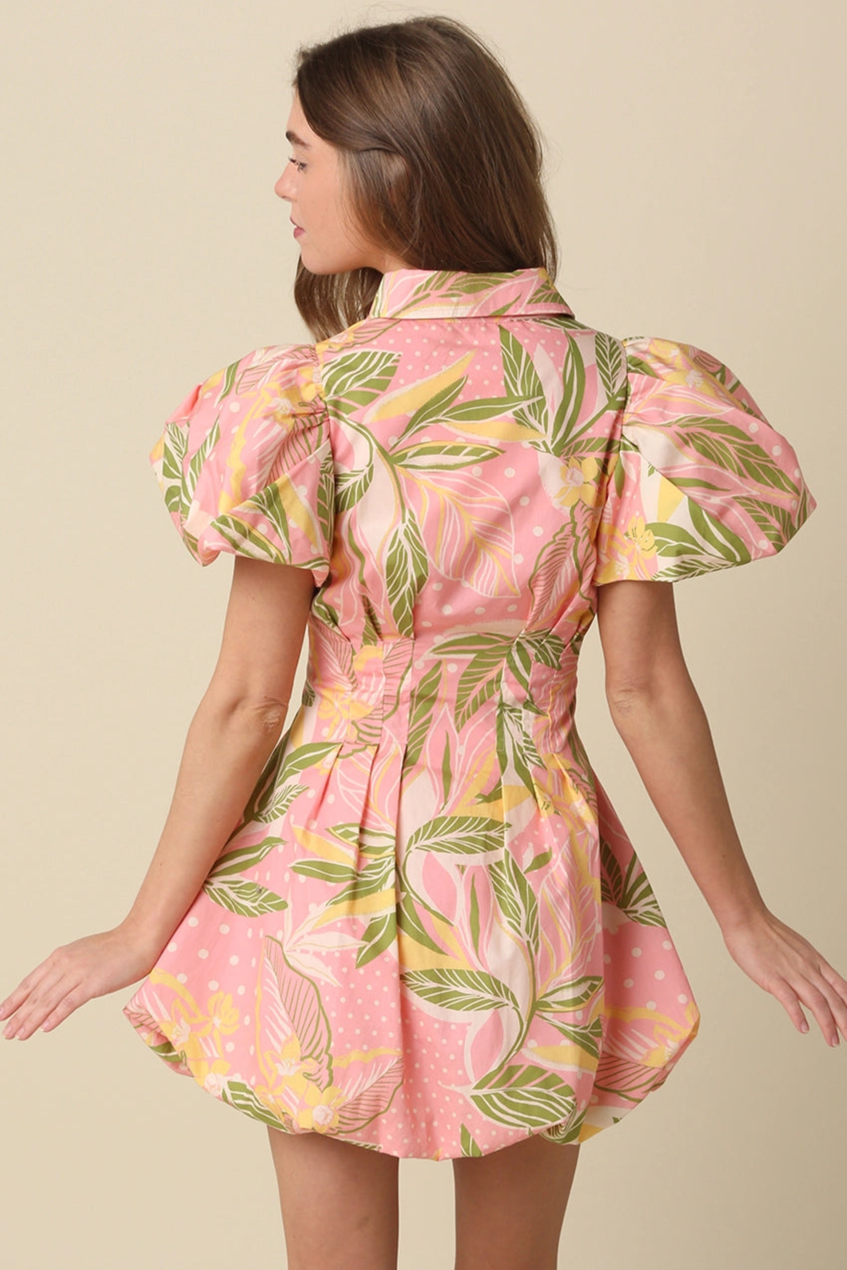 Tropical Puff Sleeve Bubble Mini Dress Small