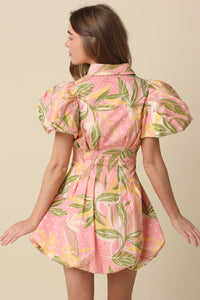 Tropical Puff Sleeve Bubble Mini Dress