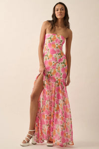 Sophia Floral Strapless Maxi Dress - Pink and White - restock!