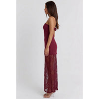 Veda Strapless Lace Maxi Dress - Burgundy
