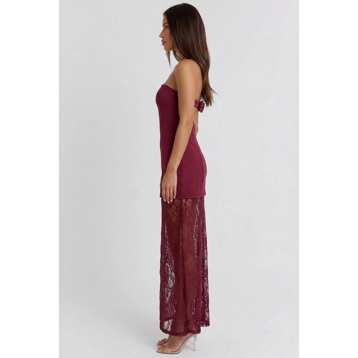 Veda Strapless Lace Maxi Dress - Burgundy