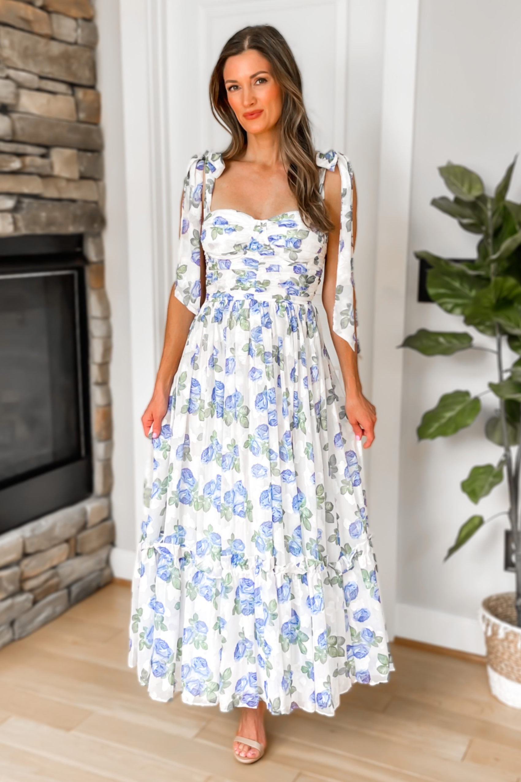 Florence Blue Floral Tie Strap Midi Dress - final restock! Small Florence Blue Floral Tie Strap Midi Dress - final restock! Small