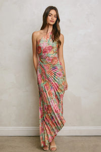 Romantic Garden One Shoulder Asymmetrical Maxi Dress - Green Multi