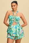 Take Me To Tulum Halter Romper - Green Multi