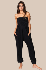 On The Move Strapless Jogger Jumpsuit - Black