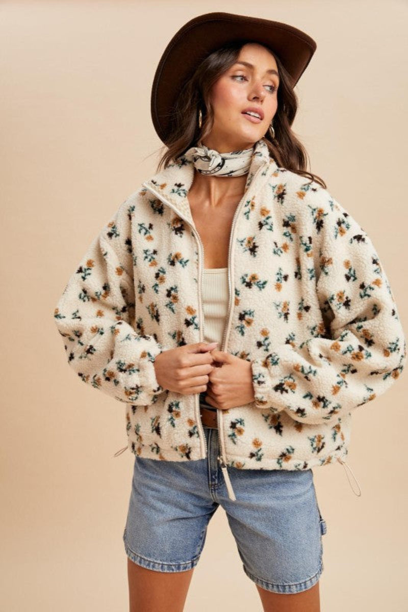 Meadow Mornings Floral Sherpa Jacket - Vintage Cream