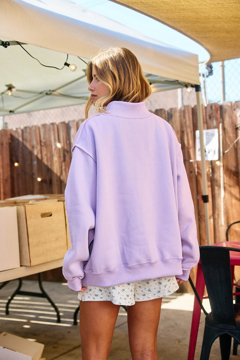PREORDER - Jesus Embroidered Mock Neck Sweatshirt - Lavender (SHIPS BY 1/8)