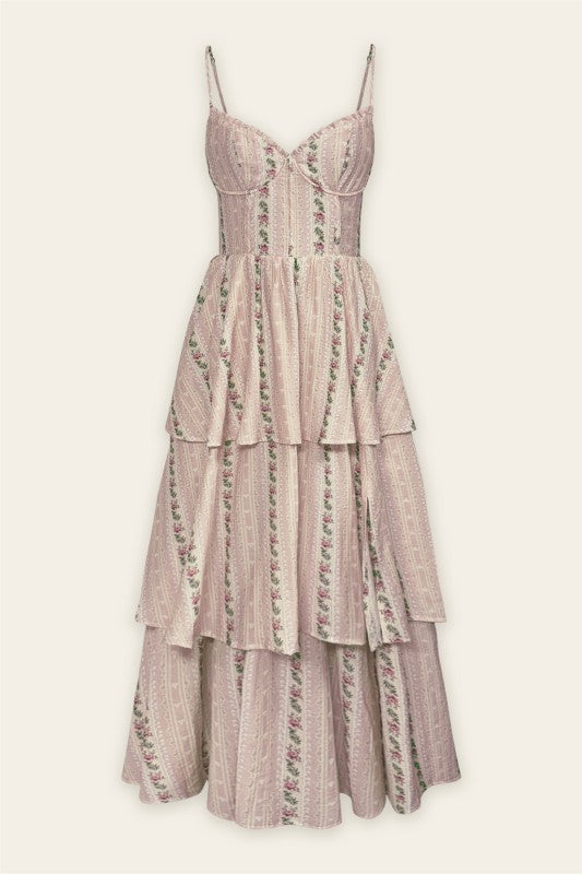 Garden Rose Corset Tiered Midi Dress