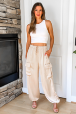 Just For You Satin Cargo Pants - Champagne - SALE