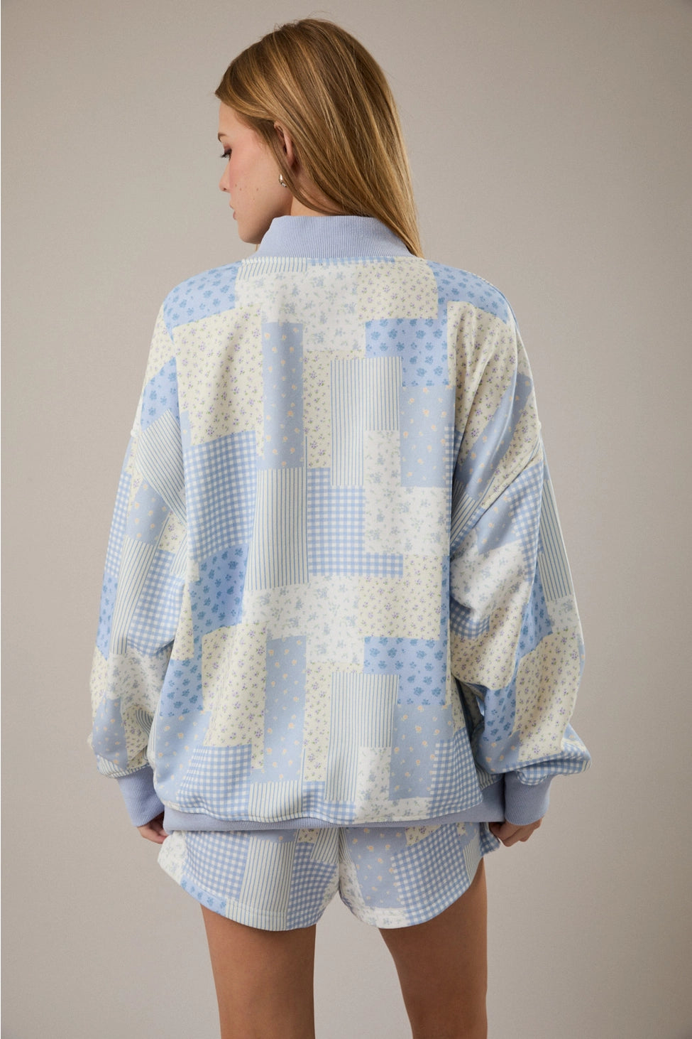 Blue Patchwork Mock Neck Sweatshirt - SALE