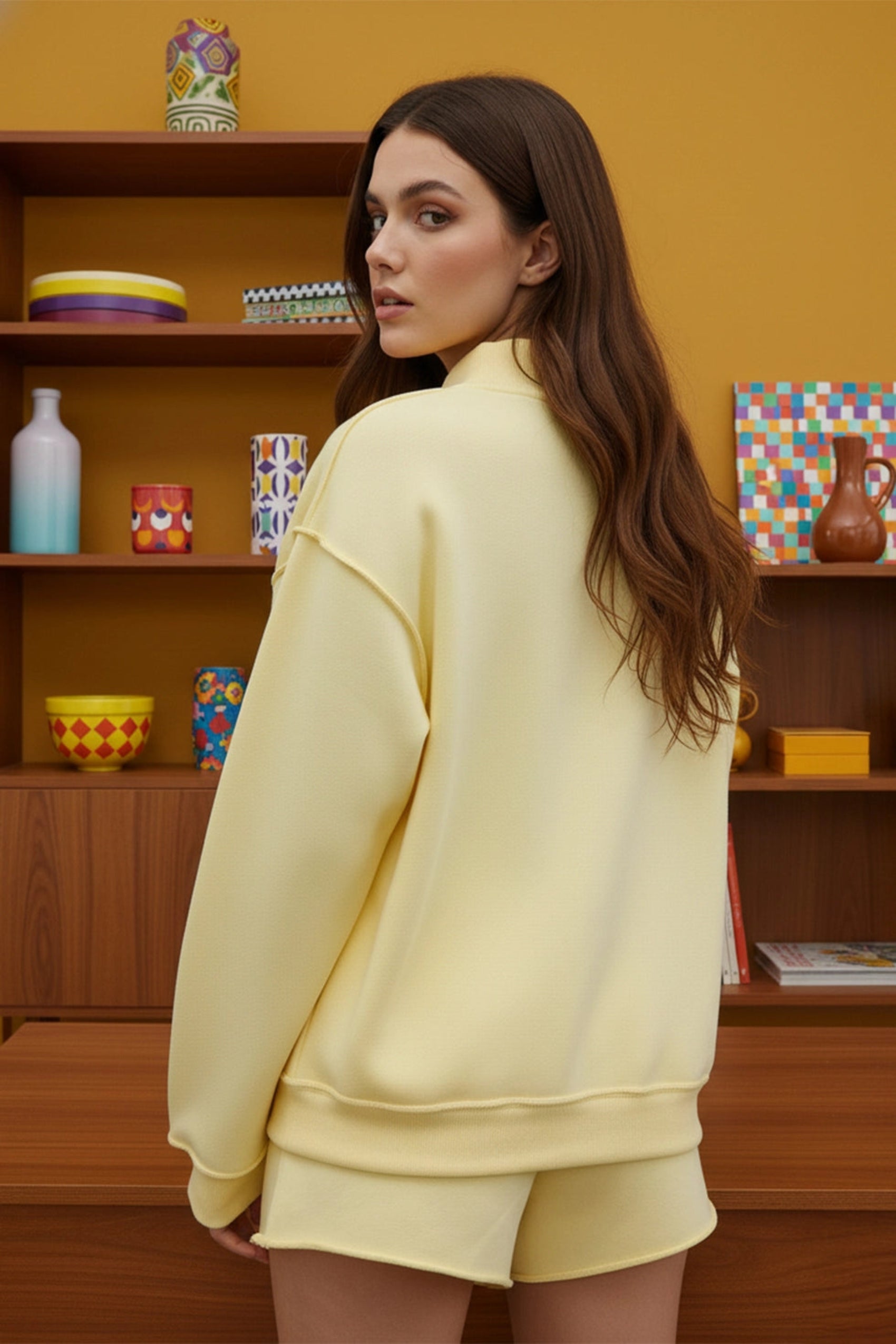 Mother Embroidered Mock Neck Sweatshirt - Yellow