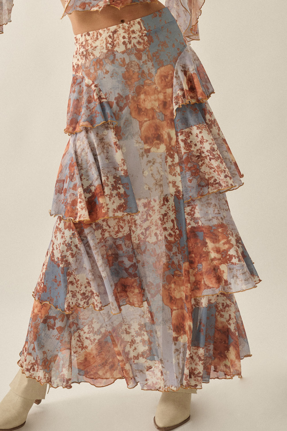 Tahlia Floral Tiered Maxi Skirt – Blue Multi