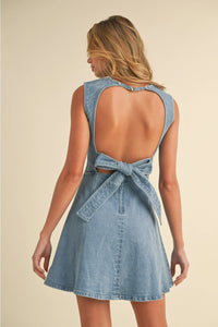 Mia Denim Open Back A-Line Mini Dress