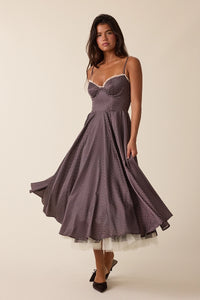 Vintage Romance Brown Polka Dot Lace Fit and Flare Midi Dress