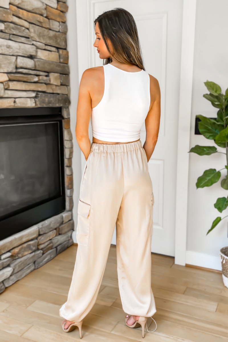 Just For You Satin Cargo Pants - Champagne - SALE – Ivy & Olive Boutique