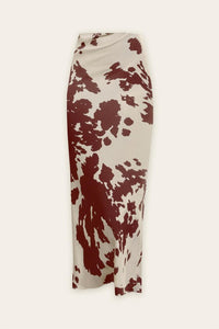 Western Cow Print Maxi Skirt - Brown and Cream