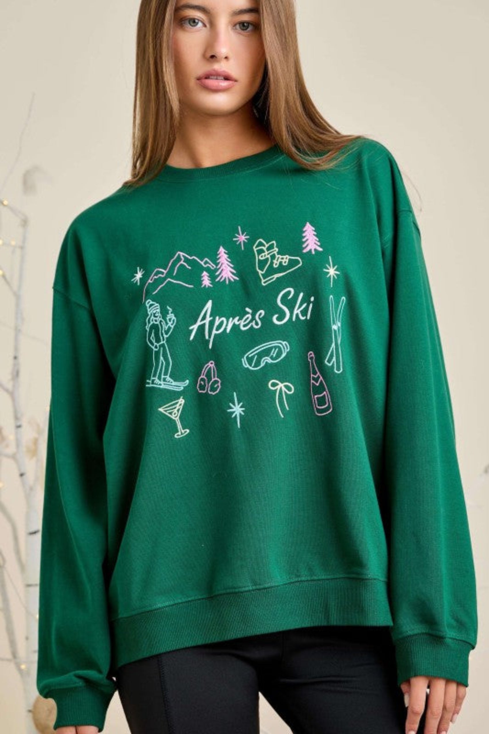 Après Ski Embroidered Sweatshirt - Green Multi