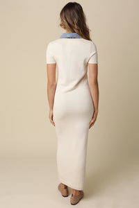 Emerson Denim Collar Knit Maxi Dress - Cream